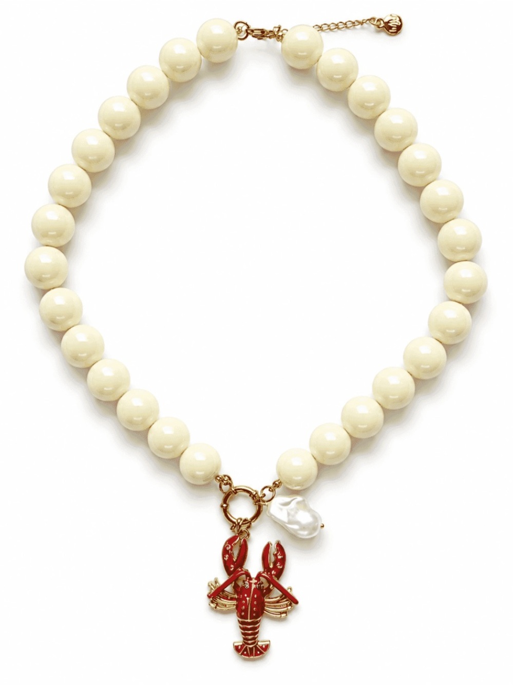 New mayamar Women’s Cream Beaded Necklace with Red Lobster Charm and pearl